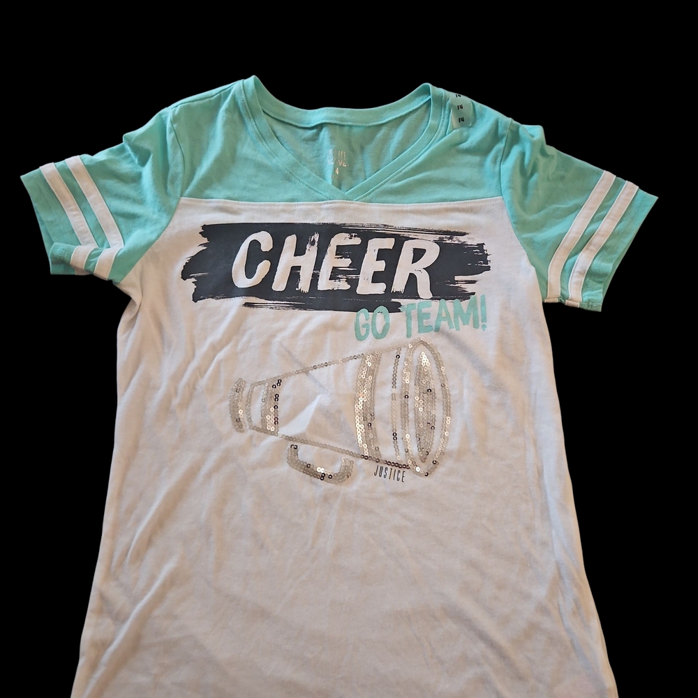 Justice Mint and White Cheer Tee